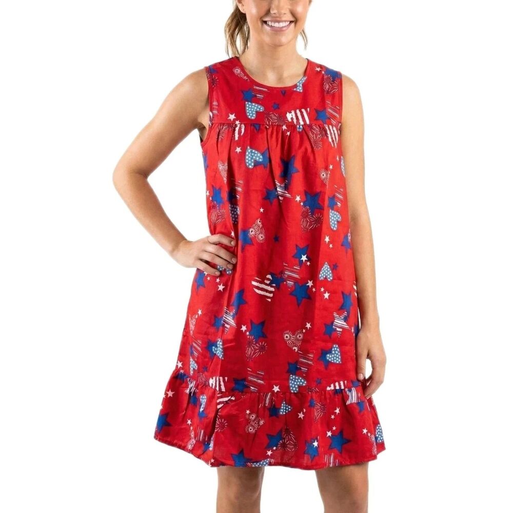 Anthony Richards VTG Red White Blue Stars Mumu Patio Dress Sleeveless Women's M